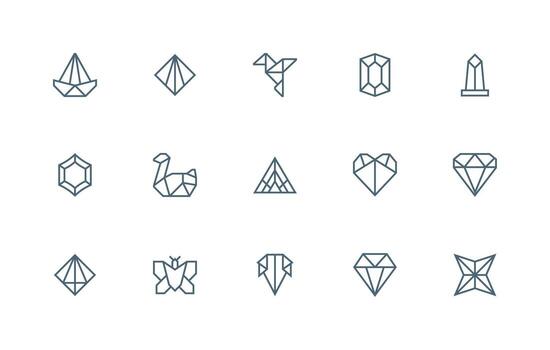 facetado diseño íconos presentando 15 en regular línea estilo escalable íconos para multiplataforma interfaces vector