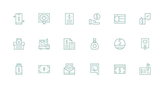Bill Icon Collection with 18 Minimal Line Designs Essential Icons for Rapid UI Building vector