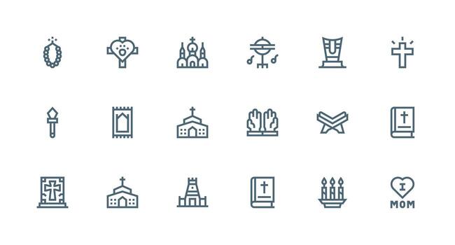 Devotion Design Icons featuring 18 in Strong Stroke Line Style Flat Icon Set vector