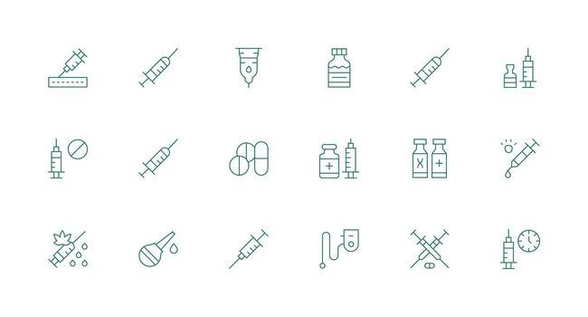 18 Minimal Line Icons for Syringe Graphics Quick Access Icons for UI Development vector