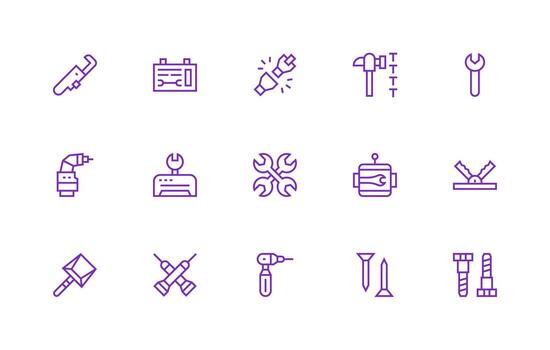 Fixing Icon Set with 15 Regular Line Graphics Icons Built for Visual Consistency Pack vector