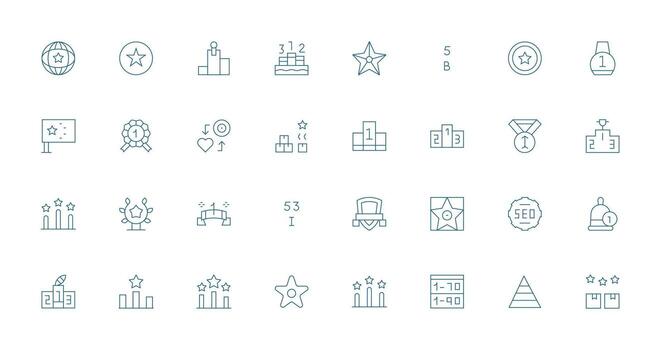 Ranking Icon Set with 32 Thin Line Graphics Editable Icon Collection vector