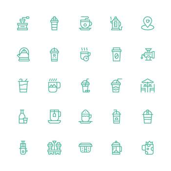 25 Medium Stroke Outline Icons for Coffee Graphics Flexible Icon System for Web Interfaces vector