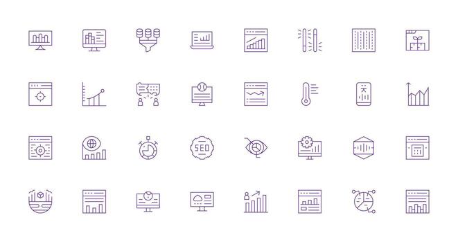 32 Thin Line Vectors for Analytics Theme App Icon Pack