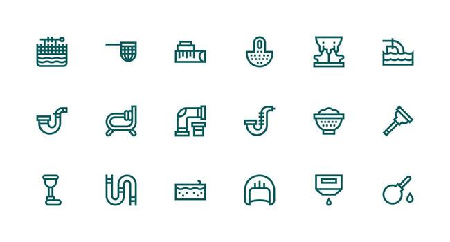 Drain Set with 18 Strong Stroke Line Icons User Interface Icons for Digital Products vector