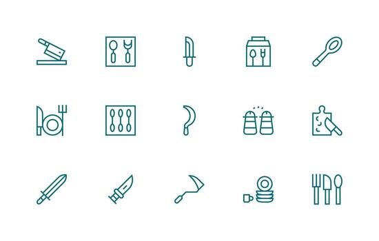 15 Icons for Cutlery in Regular Line Format All Device Compatible Icon Set vector