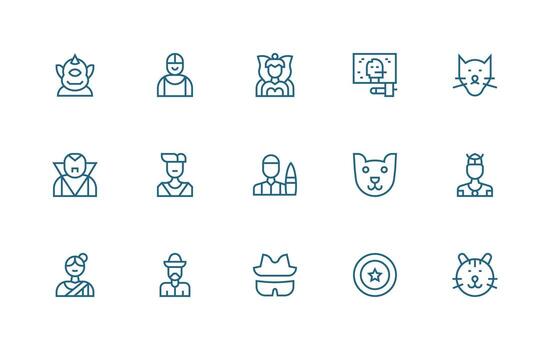 Regular Line Icons from Character Set with 15 Vectors Web Icon Collection