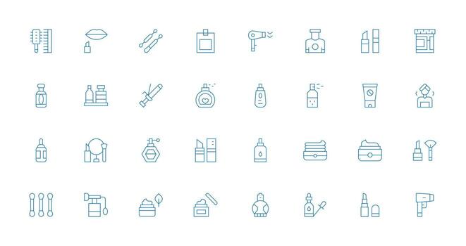 32 Delgado línea íconos para productos cosméticos gráficos web y aplicación icono paquete colección vector