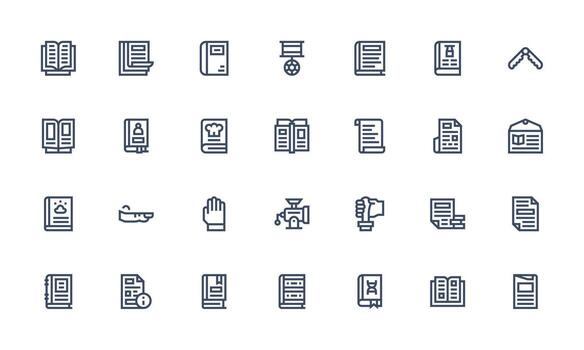 manual diseño íconos presentando 28 en negrita línea estilo mínimo icono conjunto para interfaz proyectos vector