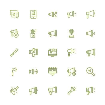 Medium Stroke Outline Icons from Megaphone Set with 25 Vectors Essential Icons for Rapid UI Building