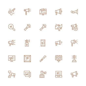 25 Medium Stroke Outline Vectors for Megaphone Theme Complete Icon Bundle for Web Design
