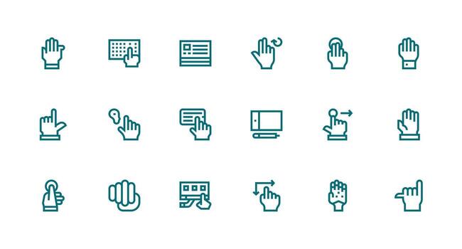 pantalla táctil diseño íconos presentando 18 en fuerte carrera línea estilo limpiar icono conjunto icono paquete para ui proyectos vector