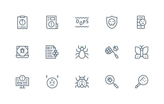 regular línea estilo error íconos con 15 vectores icono paquete para ui