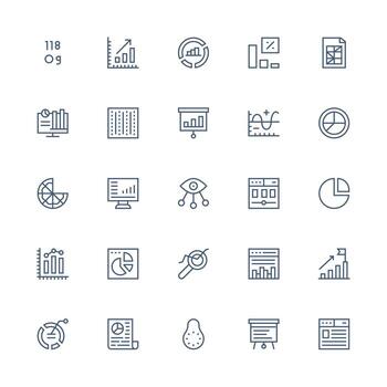 Medium Stroke Outline Style Data Visualization Icons with 25 Vectors Multi-Purpose Icon Pack for Templates