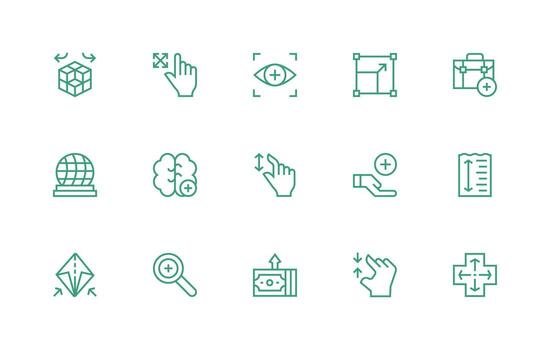 Expand Icon Set with 15 Regular Line Graphics Printable Icon Collection vector