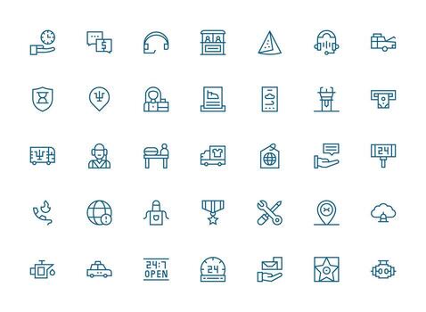 35 Icons for Service in Regular Clean Line Format Modern Line and Glyph Icon Series vector