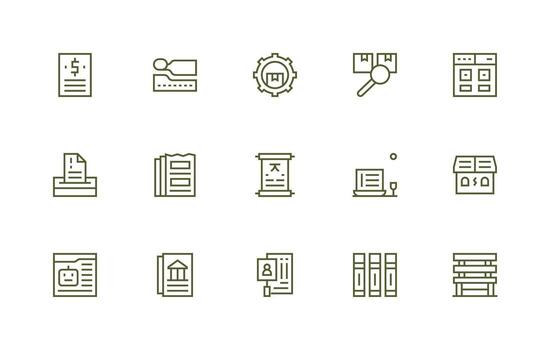 Regular Line Style Records Icons with 15 Vectors Clean Icon Collection for Web Use