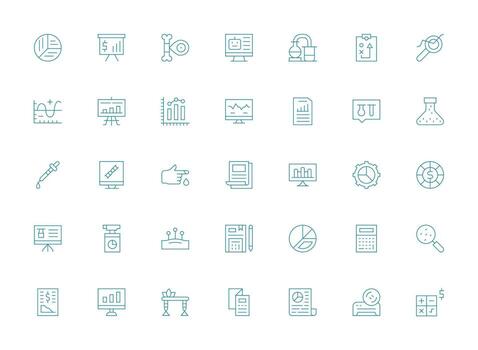 35 Icons for Analysis in Light Line Format Fully Editable Icon Set for Web vector