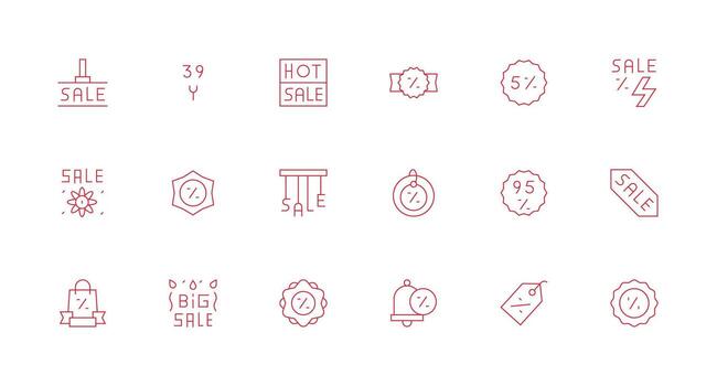 Flash Sale Icon Set with 18 Minimal Line Graphics Icon Pack vector