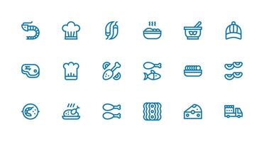 cocina incluso 18 fuerte carrera línea ilustraciones digital producto íconos para rápido entrega vector