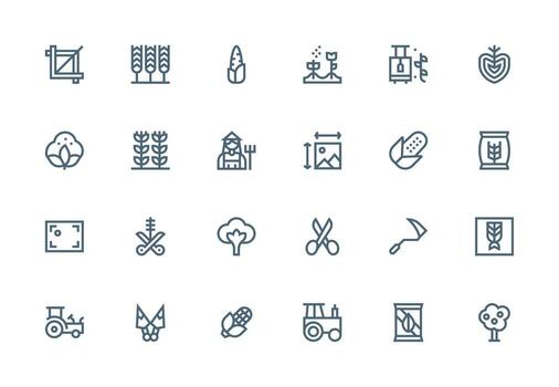 cosecha conjunto con 24 grueso línea línea íconos completar icono haz para web diseño vector