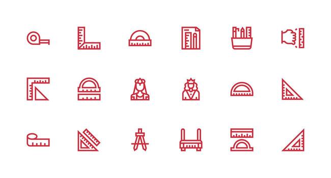 Ruler Design Icons featuring 18 in Strong Stroke Line Style Reliable Icons for All Interfaces vector