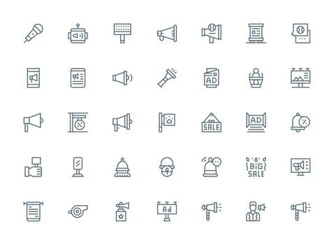 Announcement featuring 35 Icons in Regular Clean Line Design Clean Icon Collection for Web Use vector