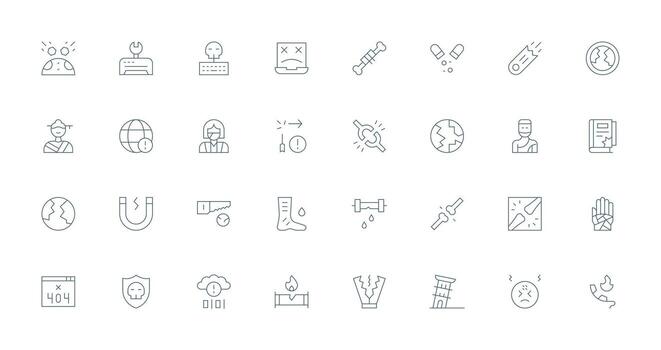 Broken including 32 Thin Line Illustrations Balanced Icon Set for Functional Design vector
