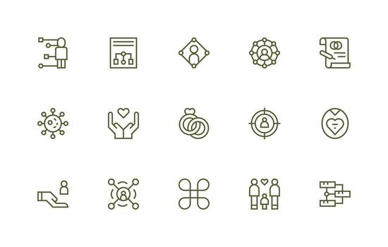 relación icono conjunto con 15 regular línea gráficos simplificado icono paquete para visual herramientas vector