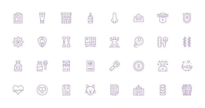 Health Design Icons featuring 32 in Thin Line Style High-Resolution Icons for Any Platform vector