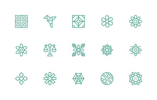 Regular Line Icons from Symmetry Set with 15 Vectors Interface Icon Collection