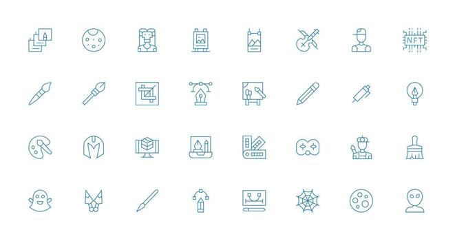 Digital Art Design Icons featuring 32 in Thin Line Style Minimal Icon Set for Interface Projects vector