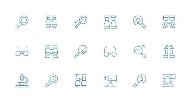 Magnifying Set with 18 Minimal Line Icons Scalable Icons for Cross-Platform Interfaces vector
