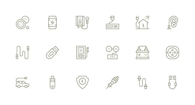 Plug Icon Set with 18 Minimal Line Graphics Clean Icon Pack vector