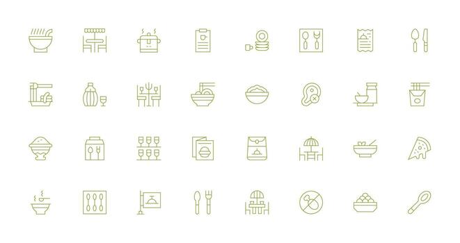 Thin Line Style Dining Icons with 32 Vectors Simplified Icon Pack for Visual Tools