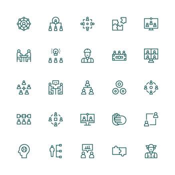 Teamwork Set with 25 Medium Stroke Outline Icons Core Icon Collection for Daily Tasks vector
