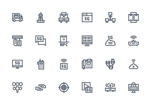 datos transmisión icono conjunto con 24 grueso línea línea gráficos general utilizar icono paquete vector