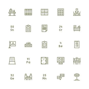 Table featuring 25 Icons in Medium Stroke Outline Design Neat Icon Set vector