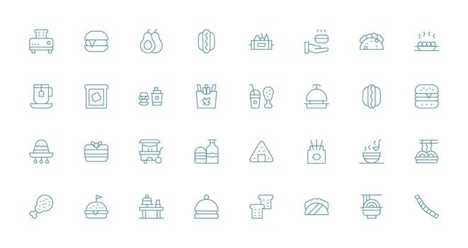 almuerzo icono colección con 32 Delgado línea diseños equilibrado icono conjunto para funcional diseño vector