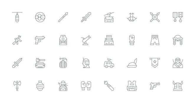 Combat Design Icons featuring 32 in Thin Line Style Creative Icon Set vector