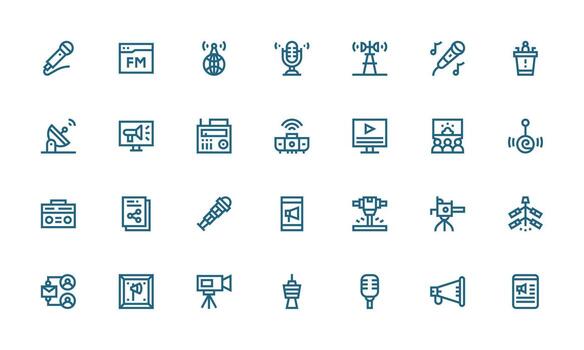 Broadcast Design Icons featuring 28 in Bold Line Style Light Icon Series vector
