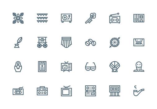 retro icono colección con 24 grueso línea línea diseños usuario interfaz íconos para digital productos vector