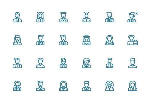 grueso línea línea íconos desde gerente conjunto con 24 vectores optimizado icono paquete para digital productos