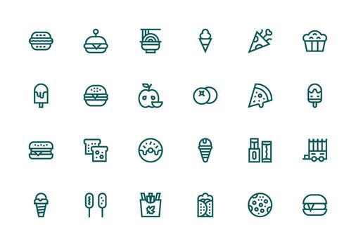 Snack Visual Pack containing 24 Thick Line Line Icons Complete Icon Bundle for Web Design vector
