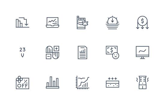 Regular Line Style Decrease Icons with 15 Vectors Professional Icon Pack for Development Work