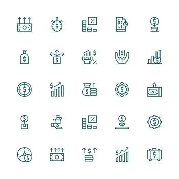 25 Medium Stroke Outline Style Icons from Earnings Collection Core Icon Collection for Daily Tasks vector
