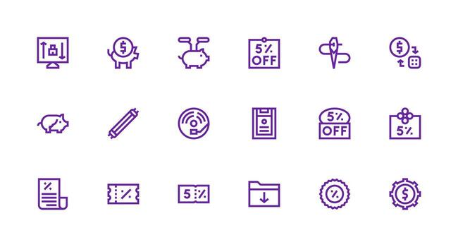 Saving Design Icons featuring 18 in Strong Stroke Line Style Interface Icon Collection for Daily Projects vector