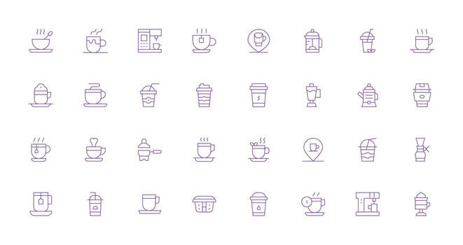 Hot Beverage featuring 32 Icons in Thin Line Design Reliable Icons for All Interfaces vector