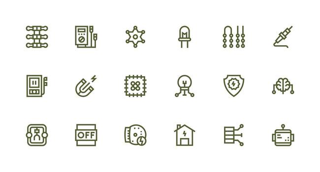 18 Strong Stroke Line Icons for Circuit Graphics Icon Set for Apps vector