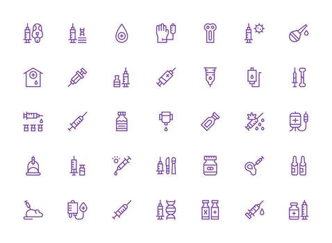 35 Icons for Injection in Regular Clean Line Format Light Icon Series vector